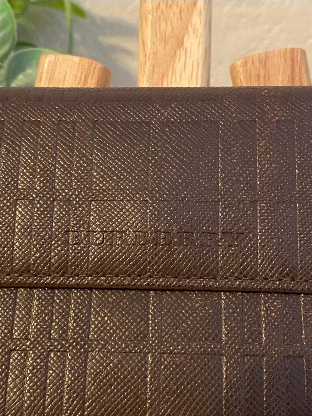 Burberry Unisex Brown Plaid Textured Kiss Lock Wallet
